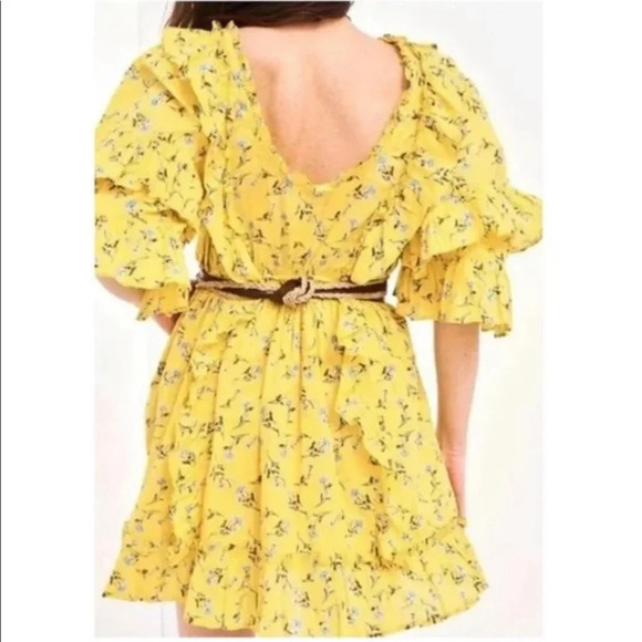 Happy X Nature By Kate Hudson Dress Ditsy Meadow Mini Floral Ruffle Yellow - Picture 14 of 14